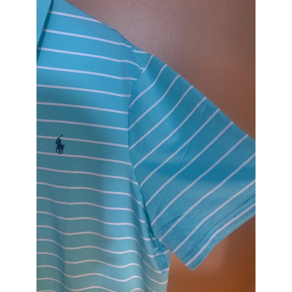 Polo Ralph Lauren Performance Shirt Mens XL Aqua Blue White Striped Golf Polo